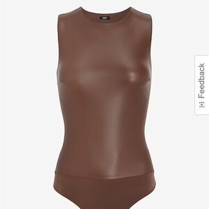 EXPRESS| body contour mocha brown faux leather bodysuit